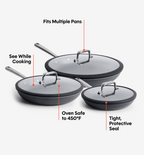 8” + 10” + 12” Pre-Seasoned Carbon Steel Frying Pan + Glass Lids
