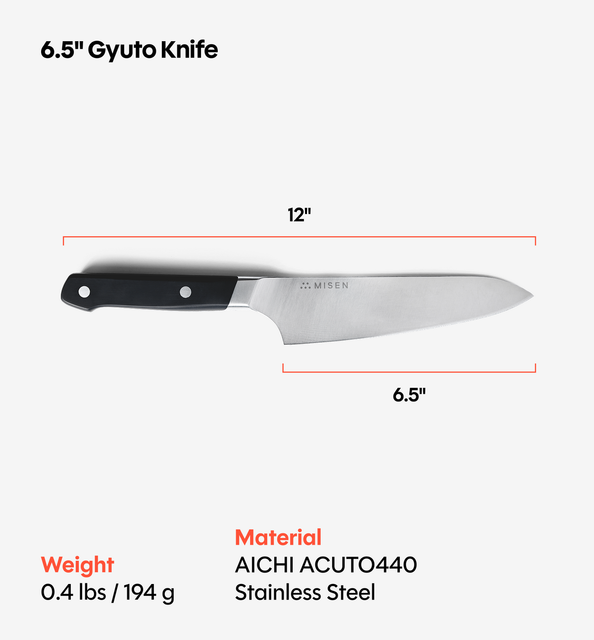 6.5" Gyuto Knife (ACUTO440) - Black