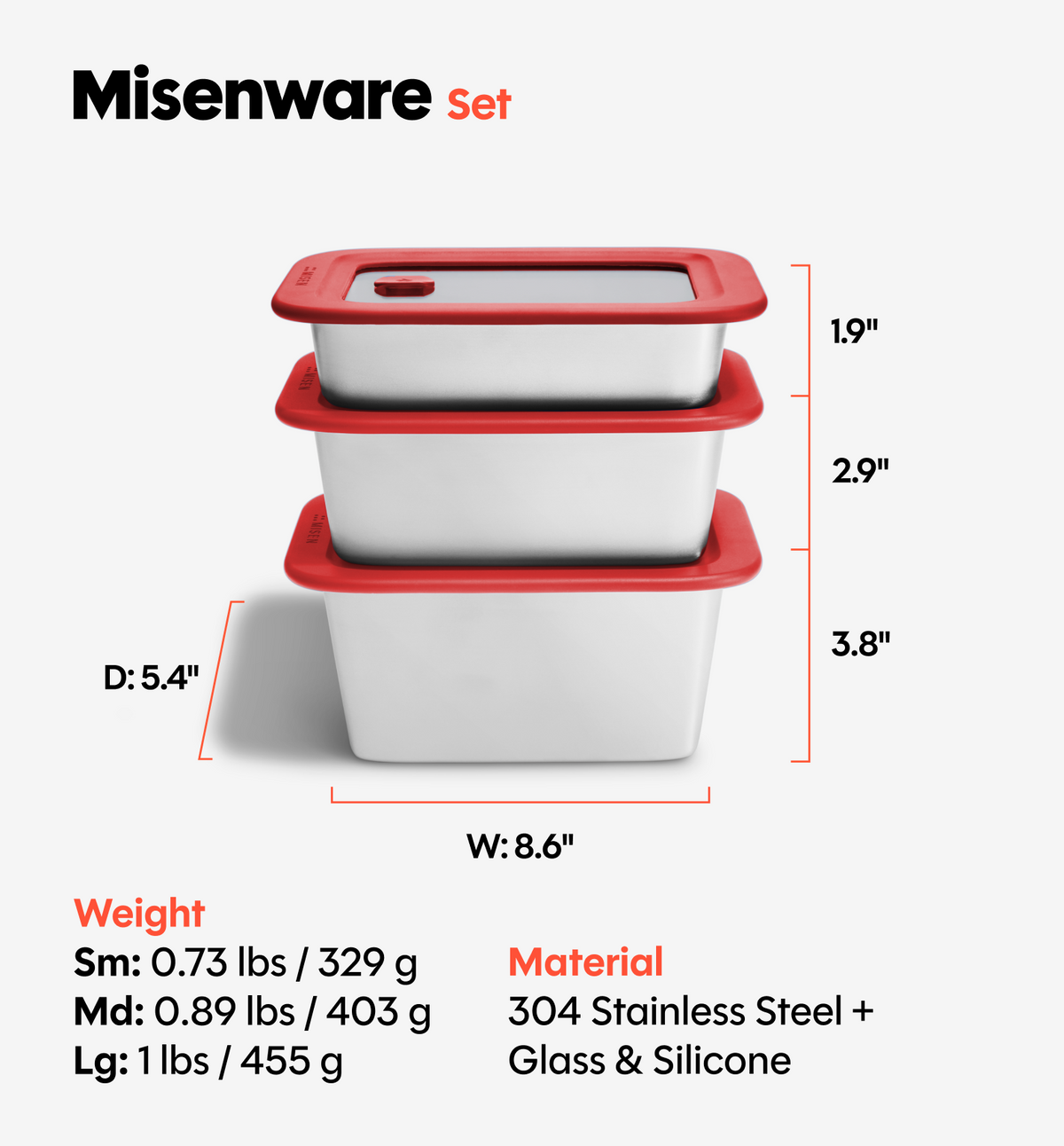 18-Piece Misenware Mixed Set - Red