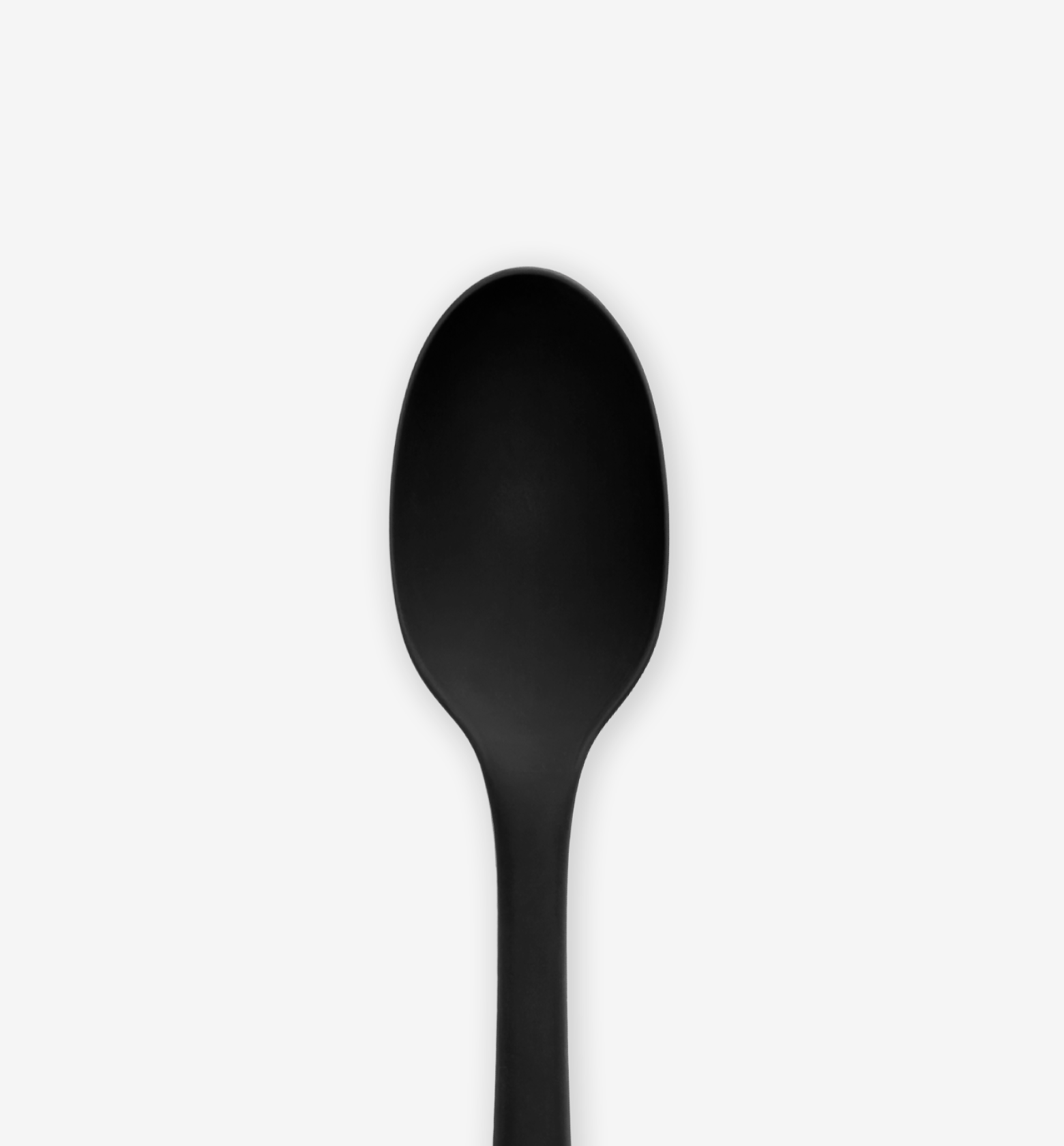 Black matte nylon cooking spoon with solid bowl and long handle