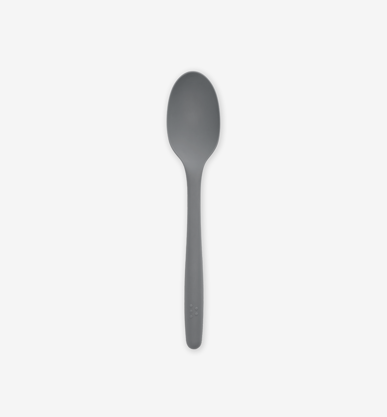 Matte gray silicone spoon with long handle and oval bowl