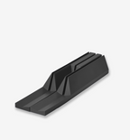 Black multi-slot desktop stand organizer with triangular dividers for tablets and devices