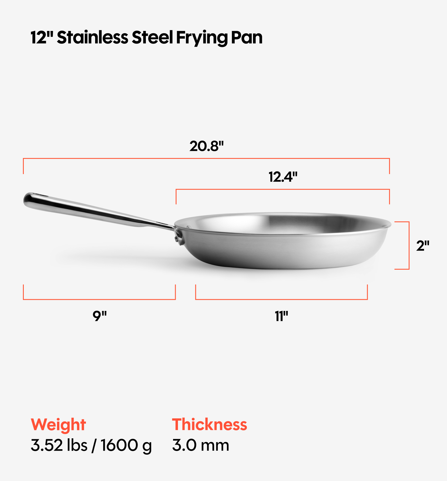 12" Stainless Steel Frying Pan