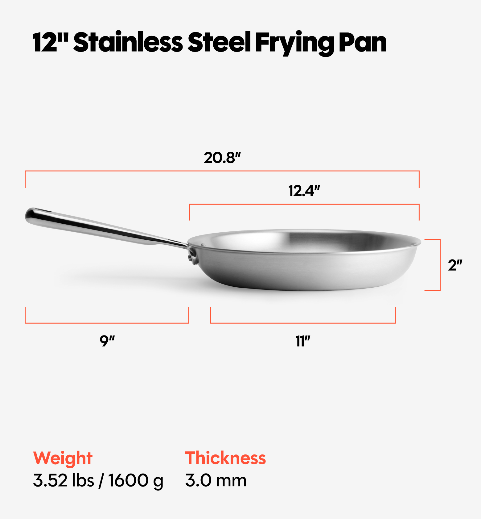 12" Stainless Steel Frying Pan