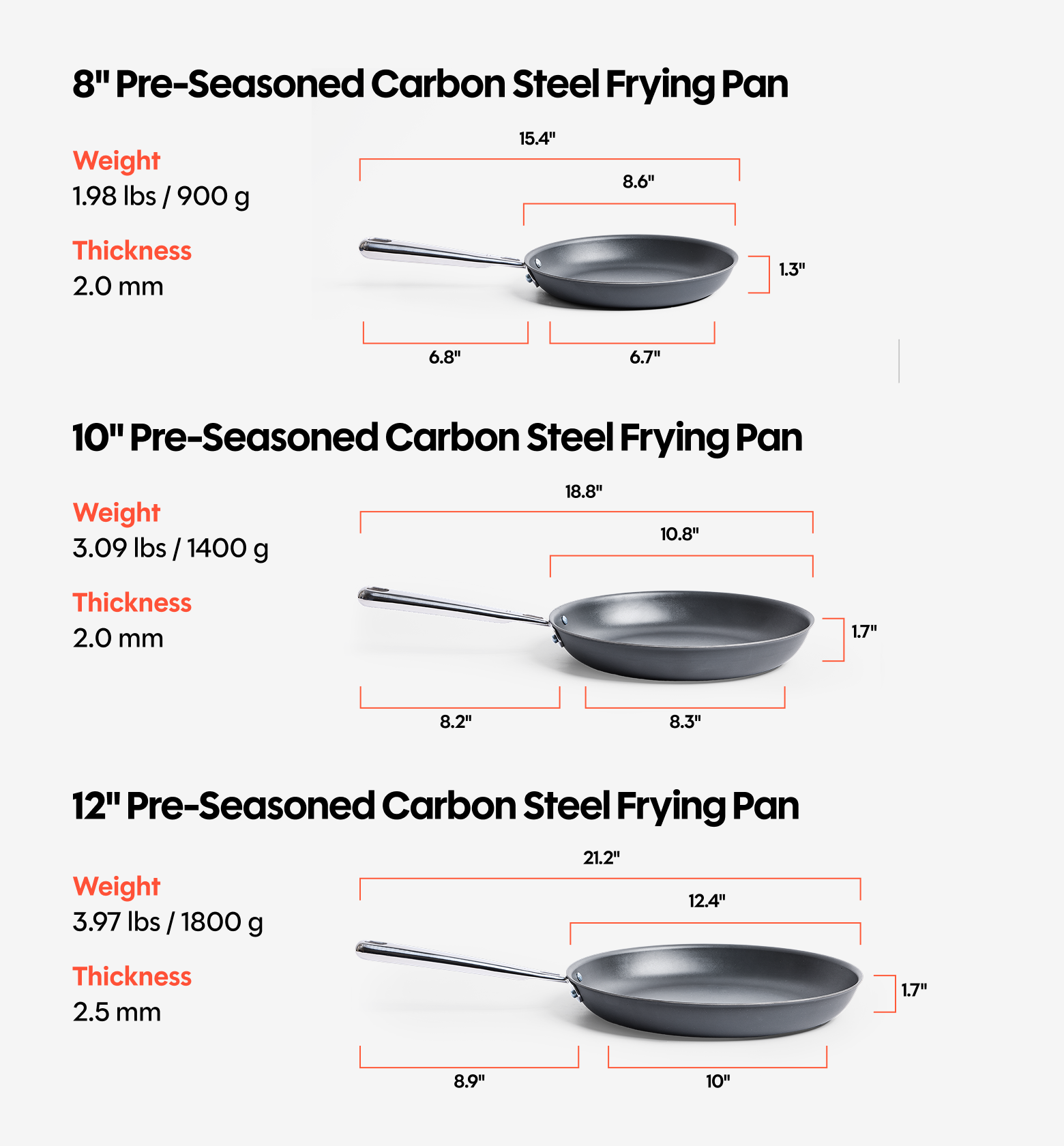 10" + 12" Pre-Seasoned Carbon Steel Frying Pan