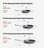 8" + 10" + 12" Pre-Seasoned Carbon Steel Frying Pan