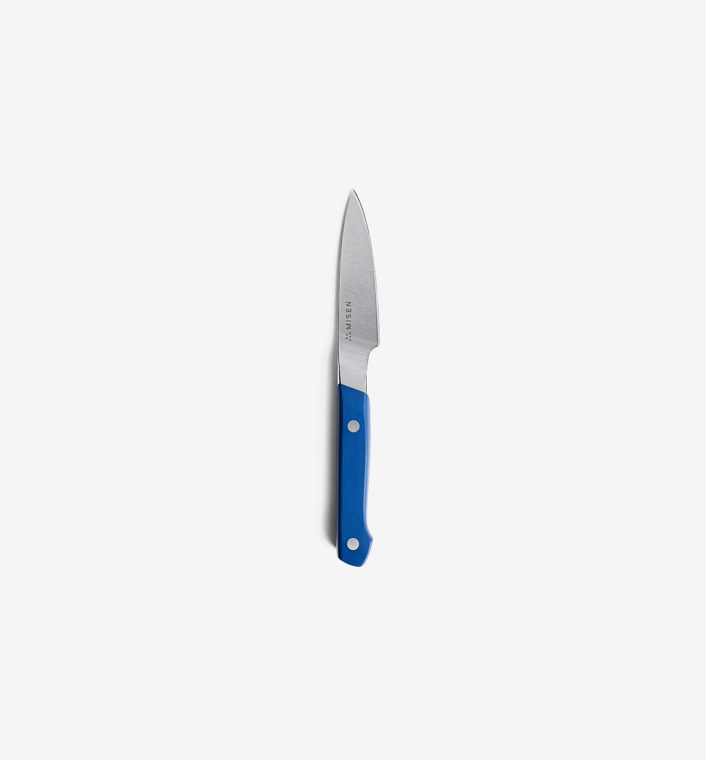 Misen paring knife with blue handle and stainless steel blade