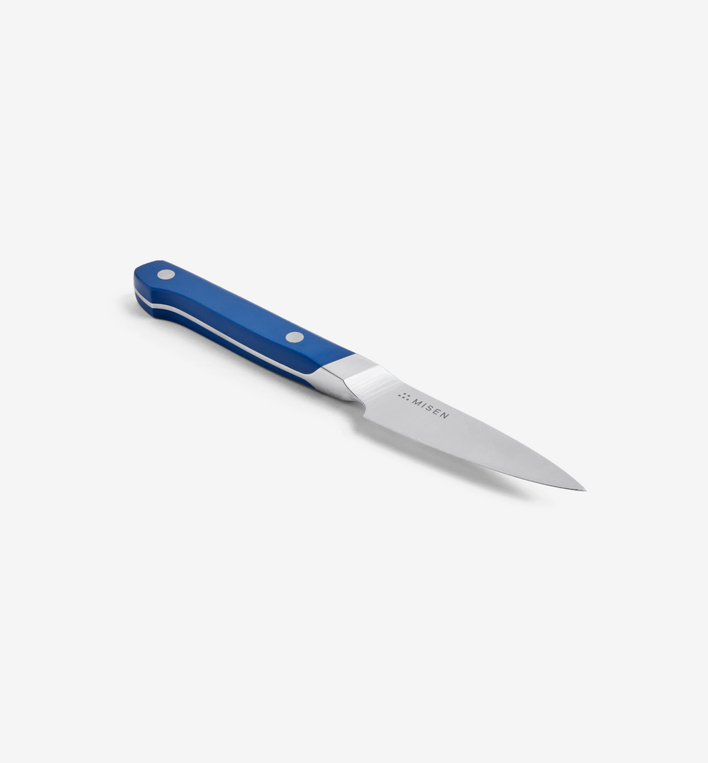Misen paring knife with blue handle and stainless steel blade