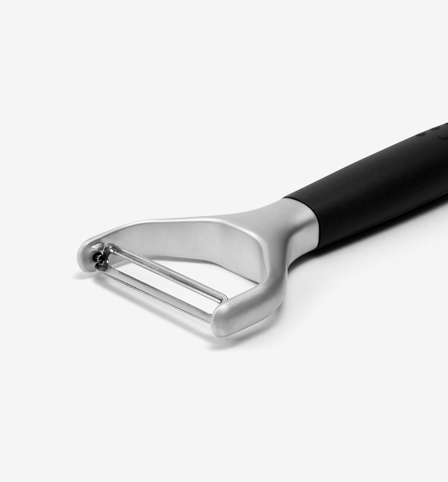Y-peeler with stainless steel swivel blade and black ergonomic handle