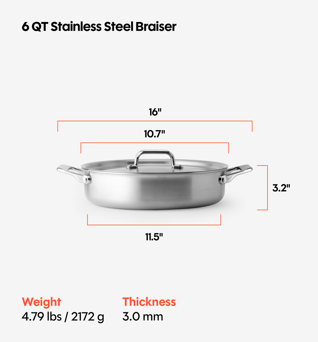 6 QT Stainless Steel Braiser