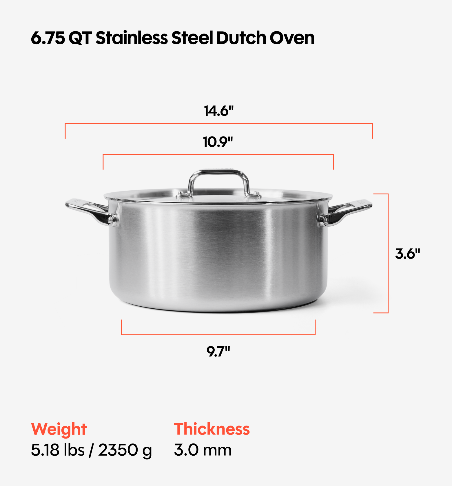 6.75 QT Stainless Steel Dutch Oven