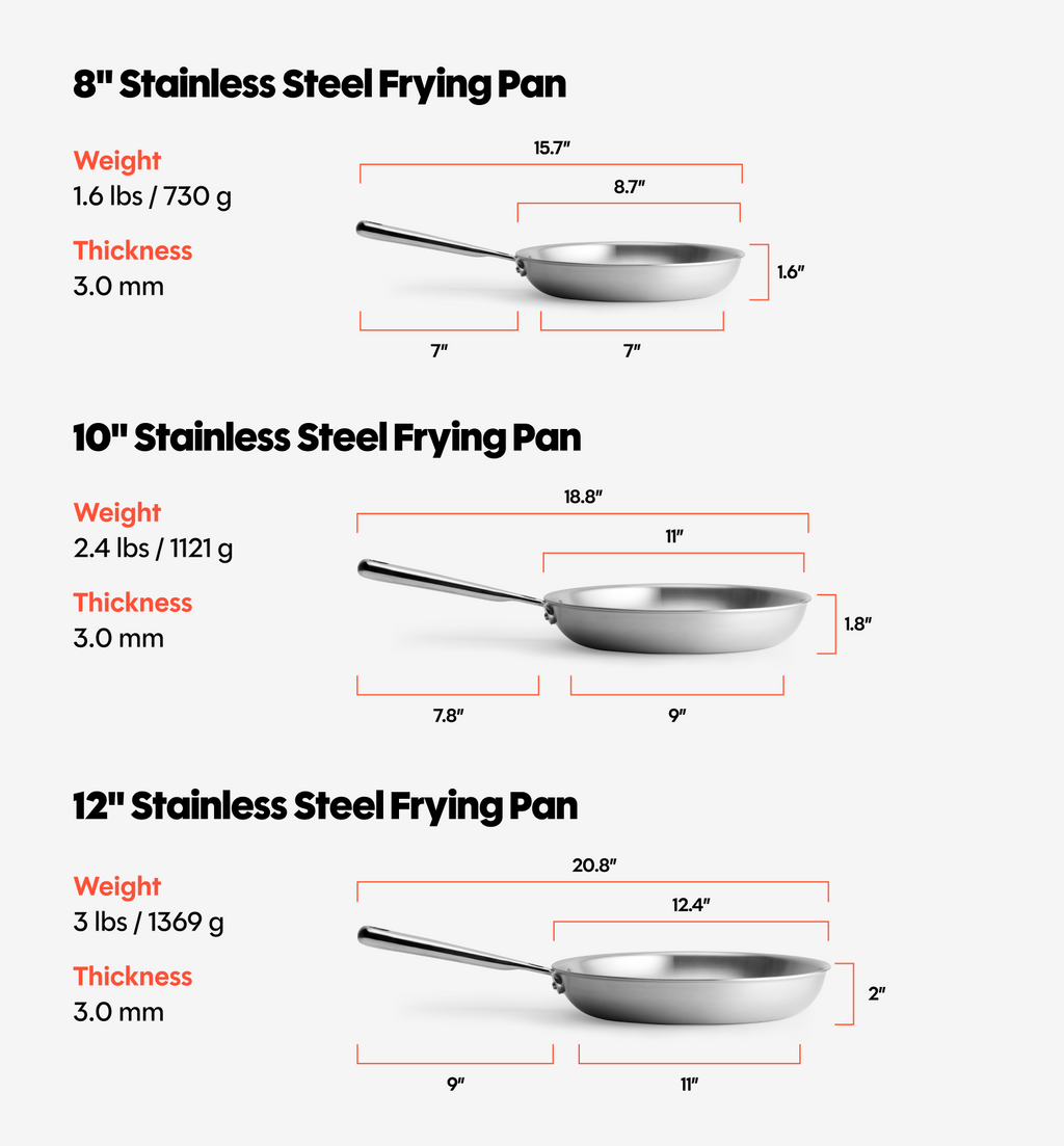 8" + 10" + 12" Stainless Steel Frying Pan