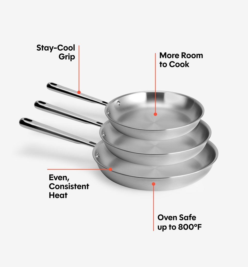 8" + 10" + 12" Stainless Steel Frying Pan