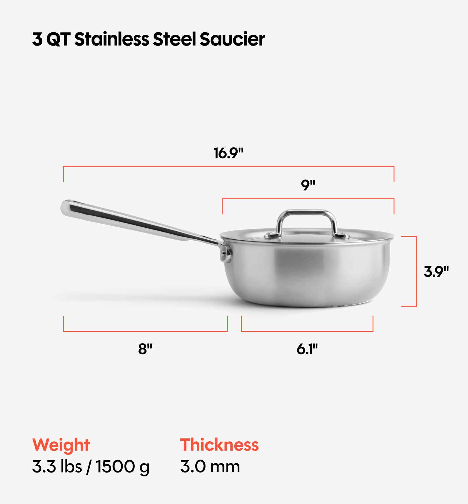 3 QT Stainless Steel Saucier