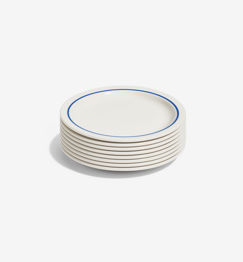 8‑piece blue salad plate set in porcelain