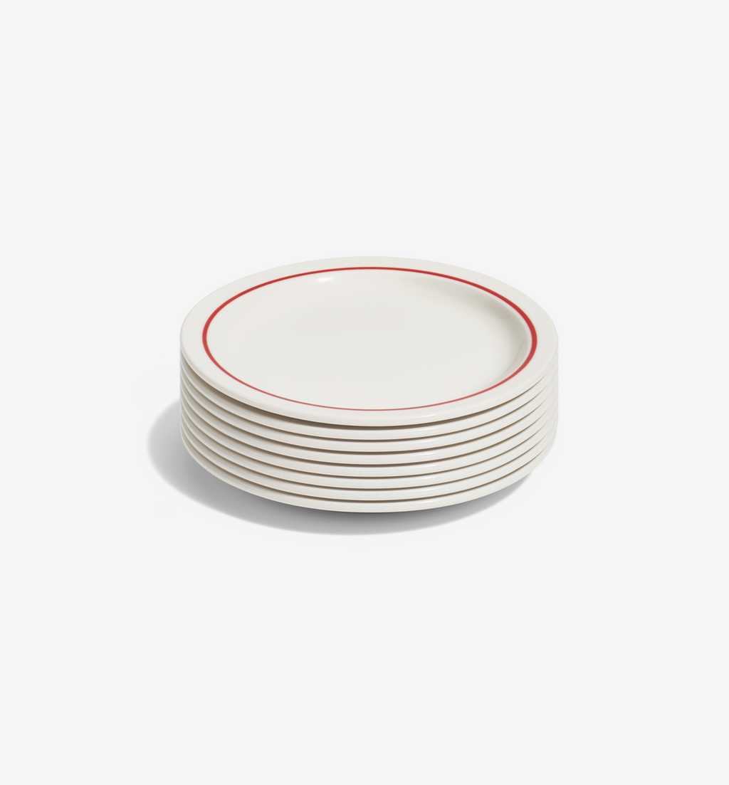 8‑piece red salad plate set in porcelain