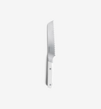Misen serrated bread knife with white handle and stainless steel blade