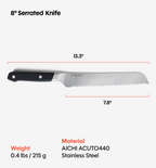 8" Serrated Knife (ACUTO440) - Black