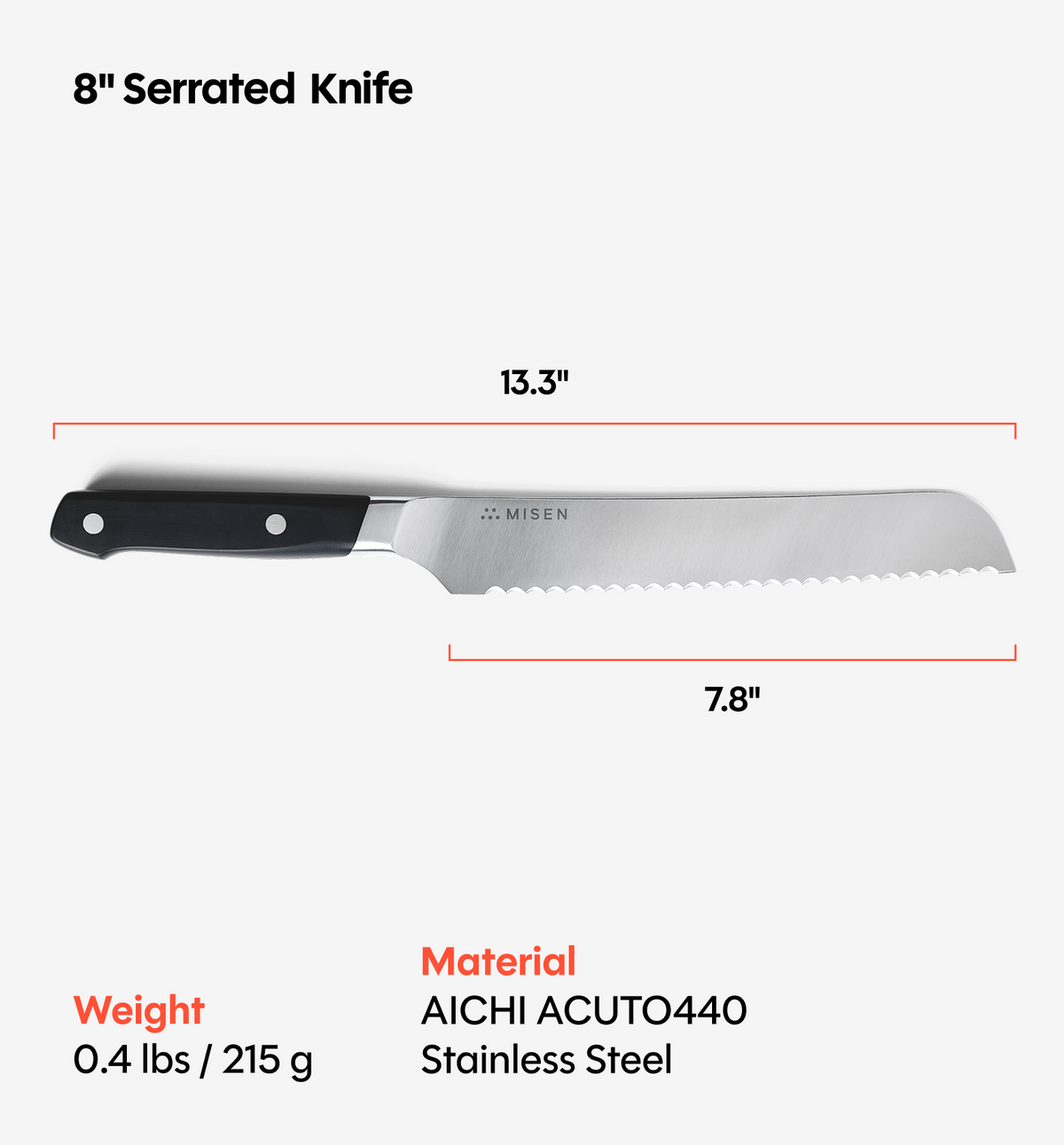 8" Serrated Knife (ACUTO440) - Black
