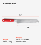 8" Serrated Knife (ACUTO440) - Red