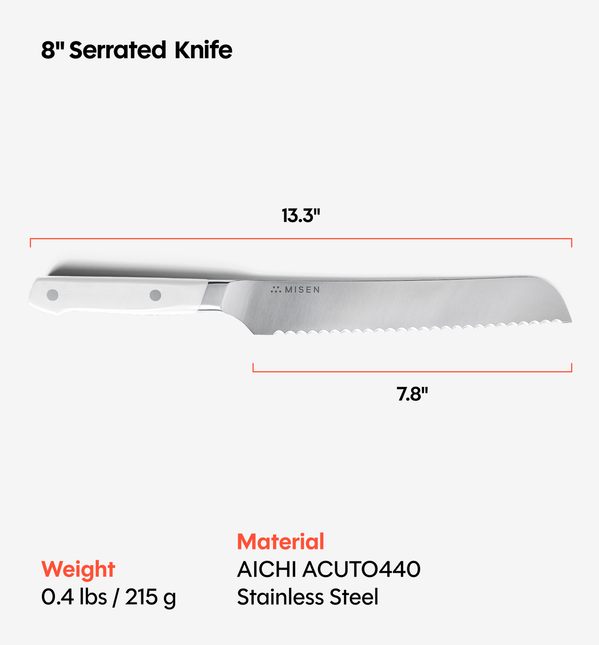 8" Serrated Knife (ACUTO440) - White