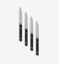 Set of 4 steak knives with serrated blades and black handles