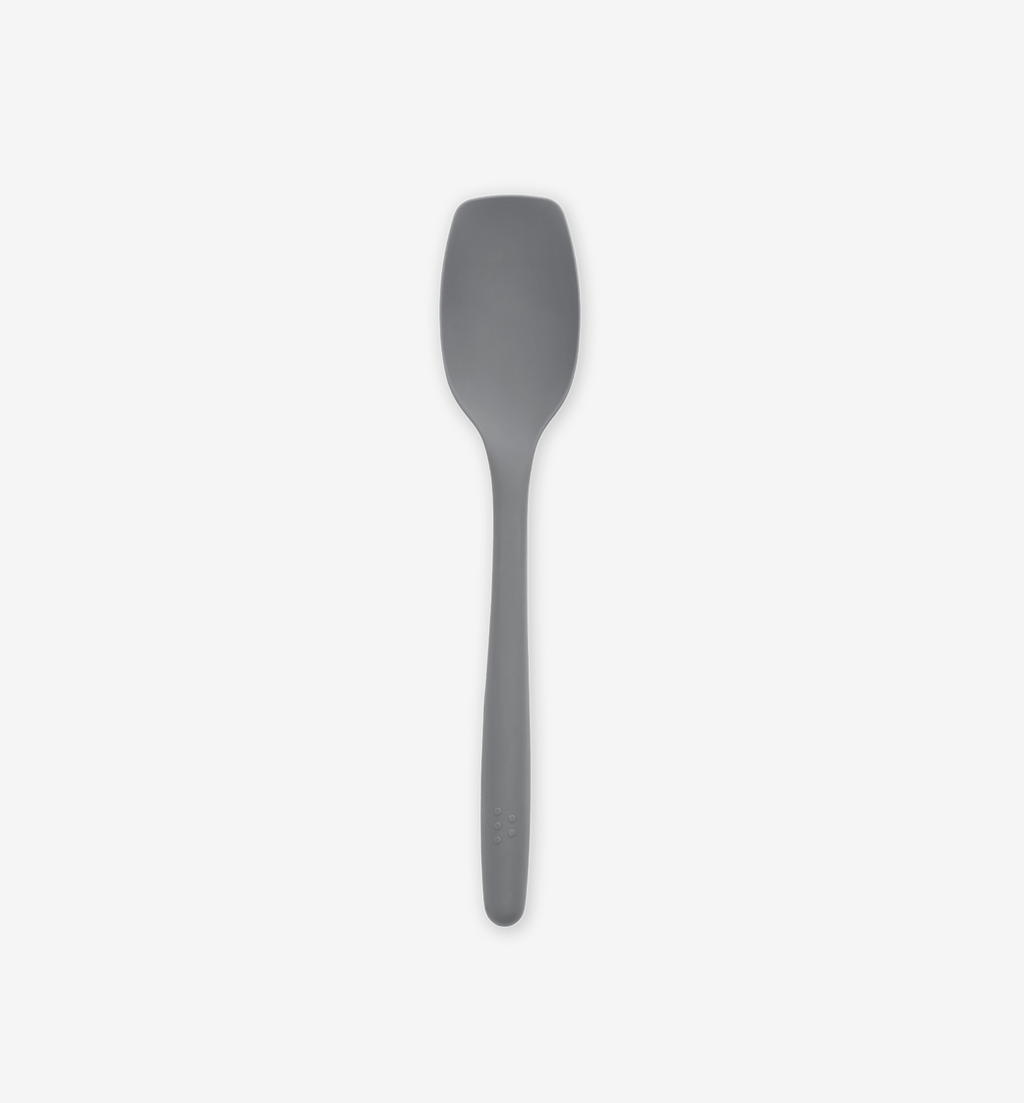 Gray silicone spatula with flat head and long handle
