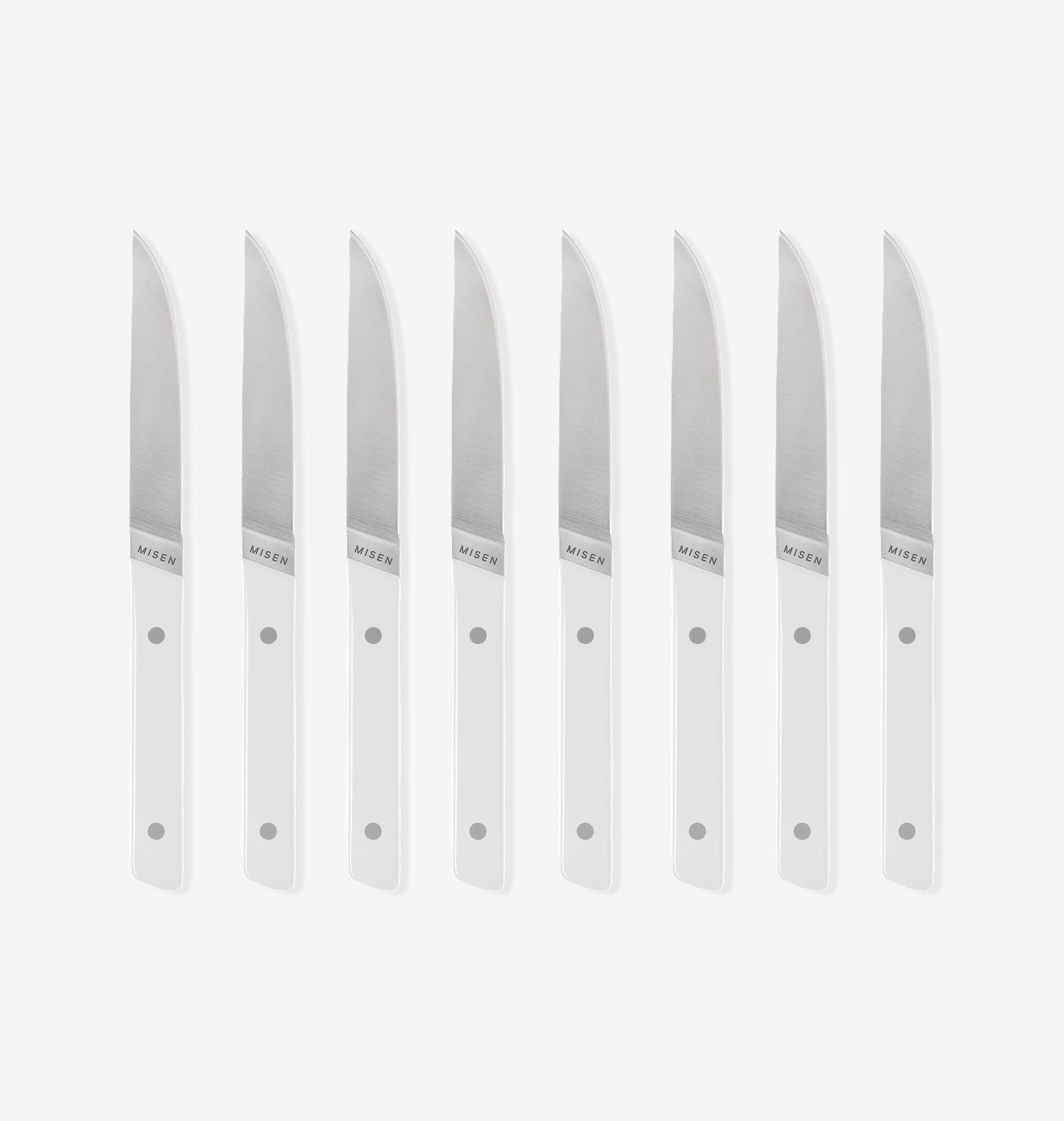 Misen steak knives set of 8 with white handles and stainless steel blades