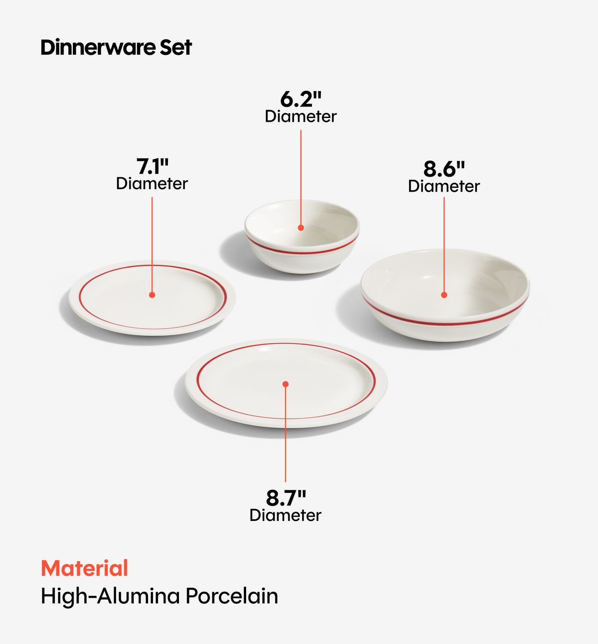 36-Piece Dinnerware + Flatware Set (Serves 4) - Red / Brushed