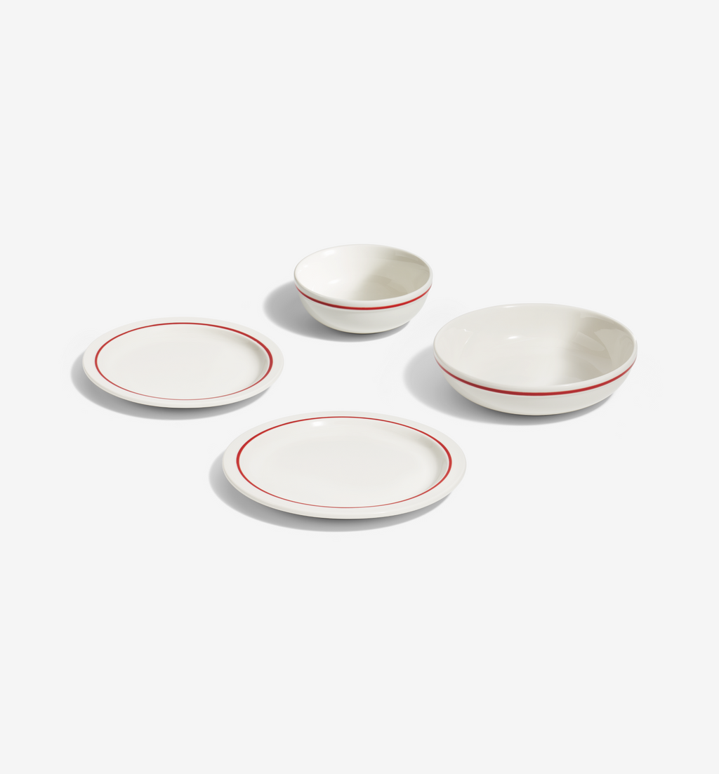 4‑Piece Dinnerware Set (Serves 1) - Red in high‑alumina porcelain