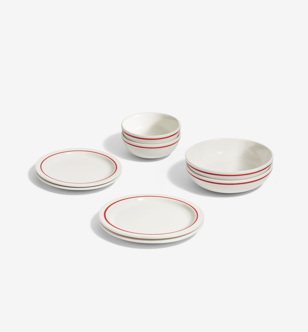 8-Piece Dinnerware Set (Serves 2) - Red dishes in high-alumina porcelain