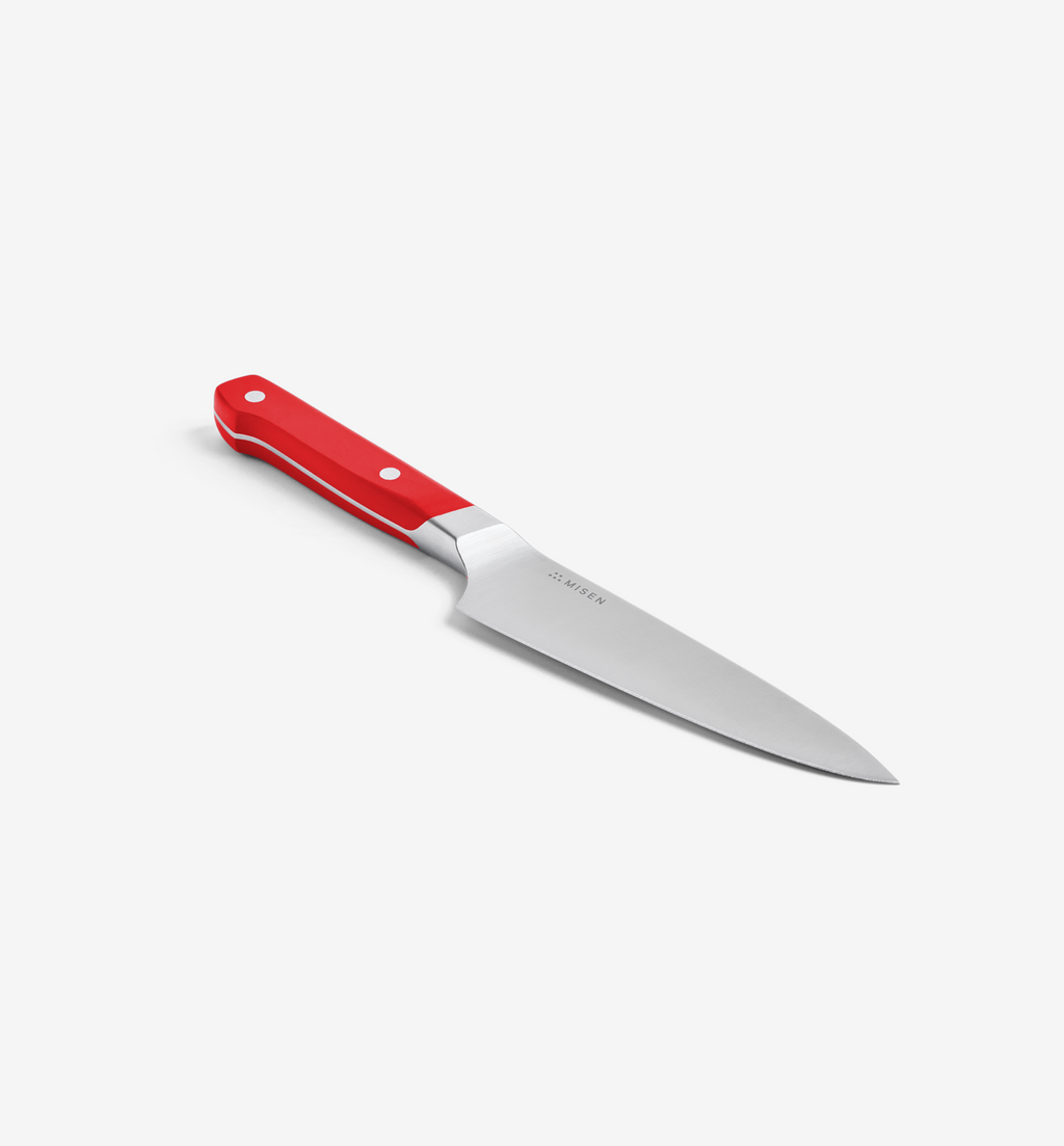 Misen utility knife with red handle and stainless steel blade
