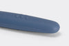 A close view of the Blue Misen Mixing Spatula’s thick silicone handle with raised Misen logo visible on a white background.
