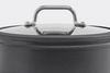 A zoomed in view of the Misen Nonstick Saucier’s lid atop the Saucier, on a white background.