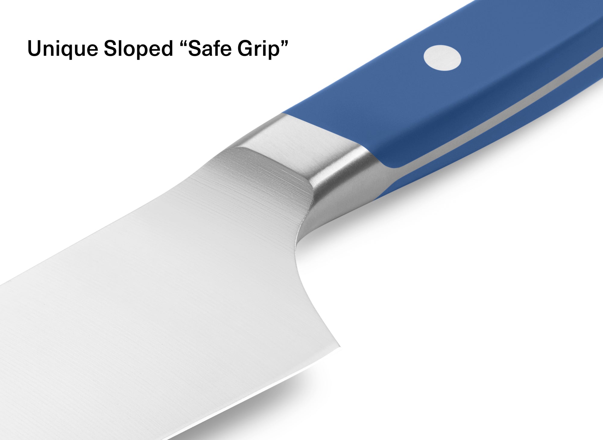 The Misen Chef's Knife features a unique sloped safe grip.