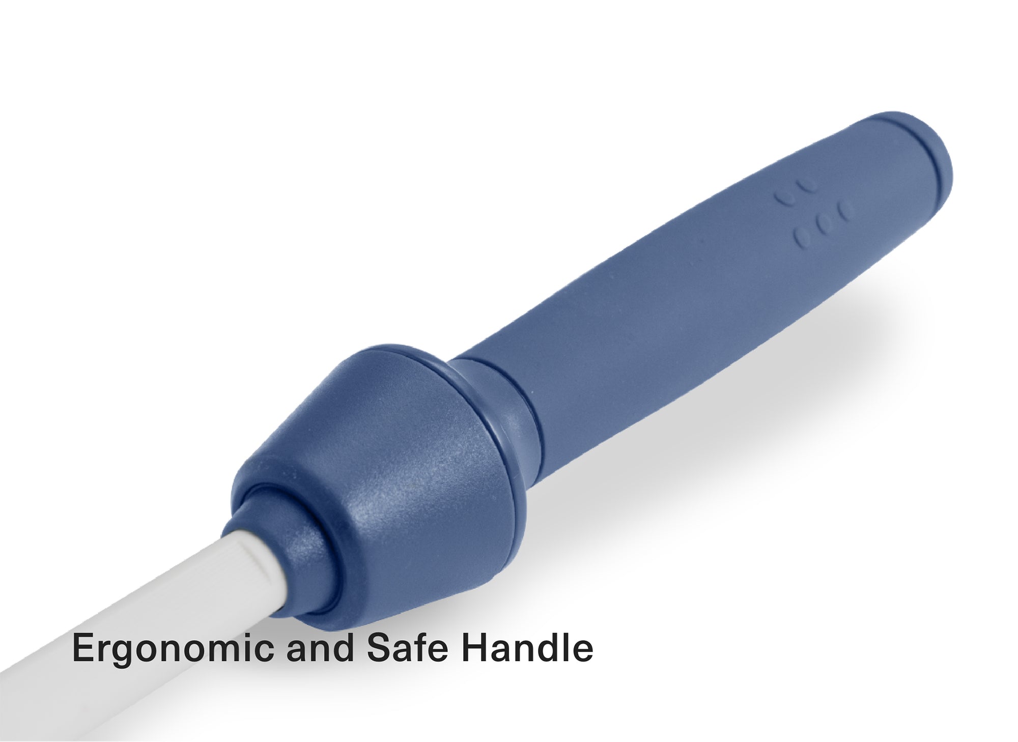 The honing rod has a long, slender cylindrical shape with an ergonomic and safe handle at one end and a sharpening surface made of ceramic at the other end.