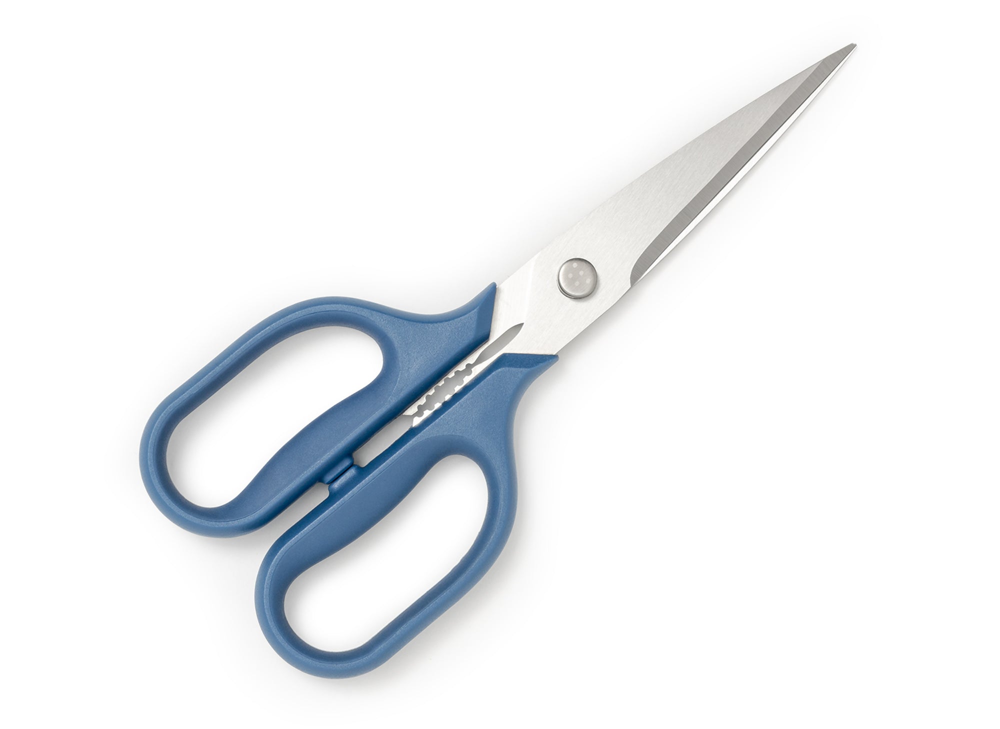 Blue Misen Kitchen Shears with blades closed.