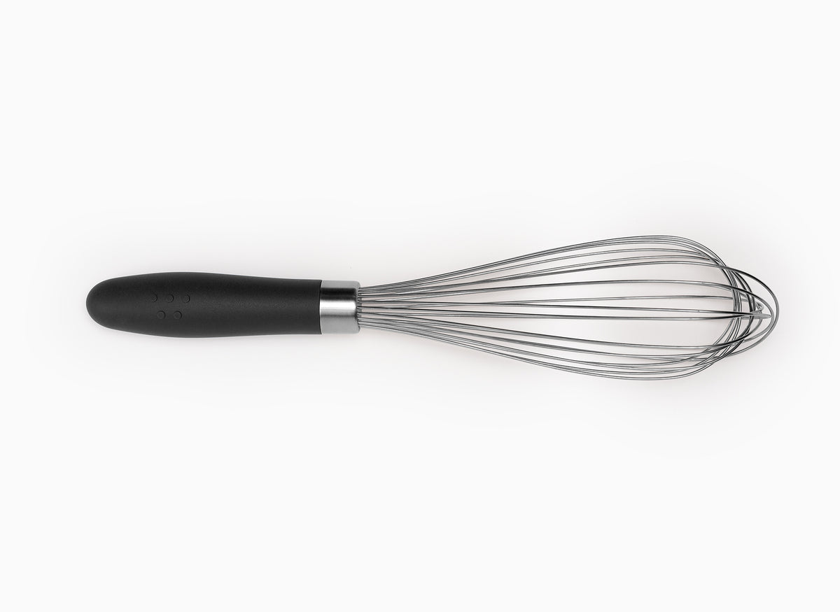Black Misen Whisk seen from above on a white background.