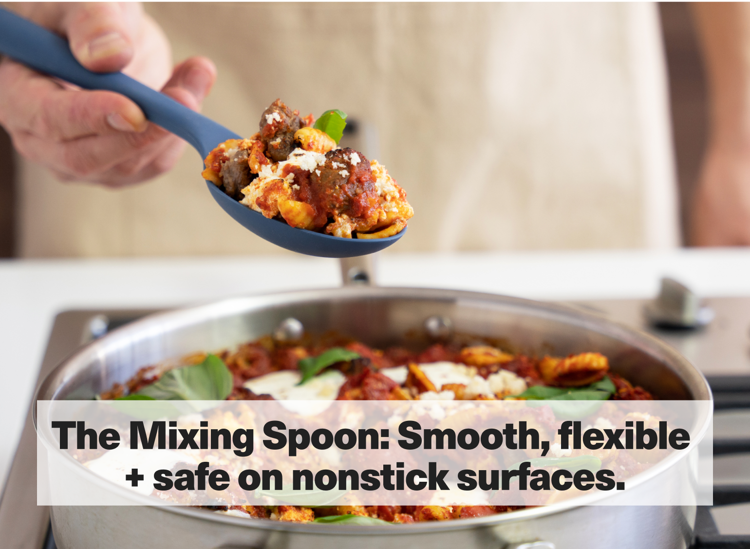 The Mixing Spoon: Smooth, flexible + safe on nonstick surfaces.