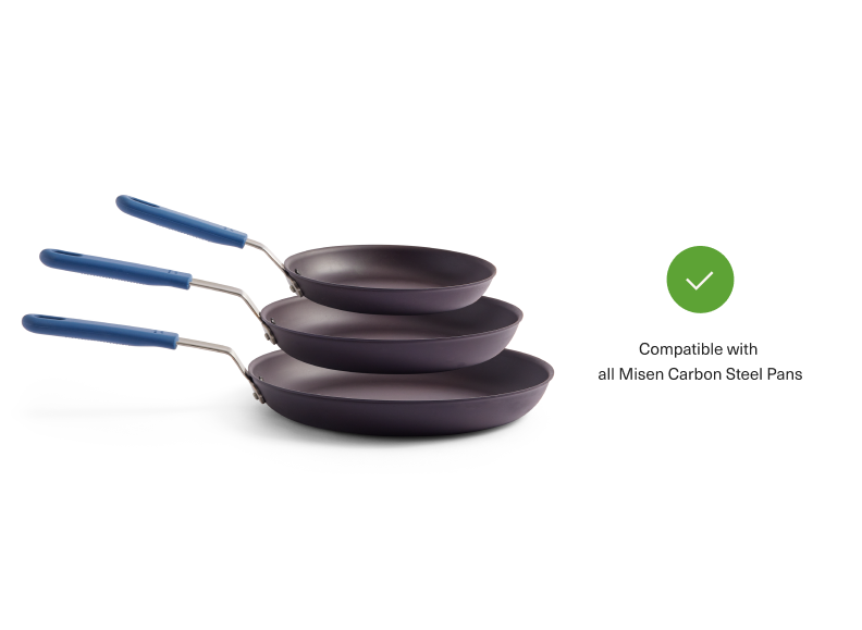 The Misen Silicone Handle will fit on all Misen Carbon Steel Pans.