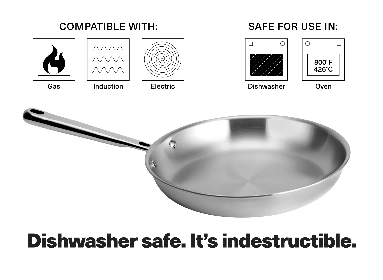 The Misen Stainless Skillet is dishwasher safe. Practically indestructible.