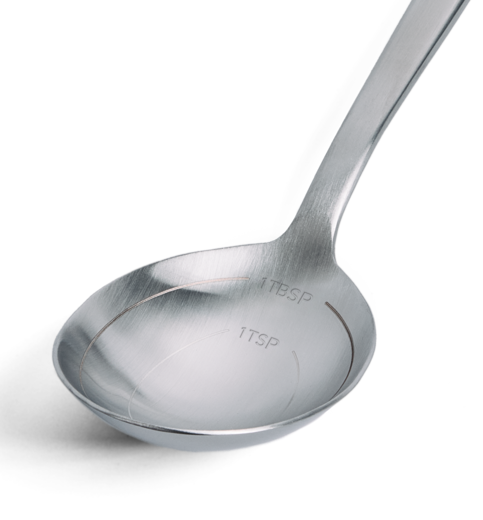 Stainless steel measuring spoon with engraved 1 TBSP and 1 TSP measurement markings