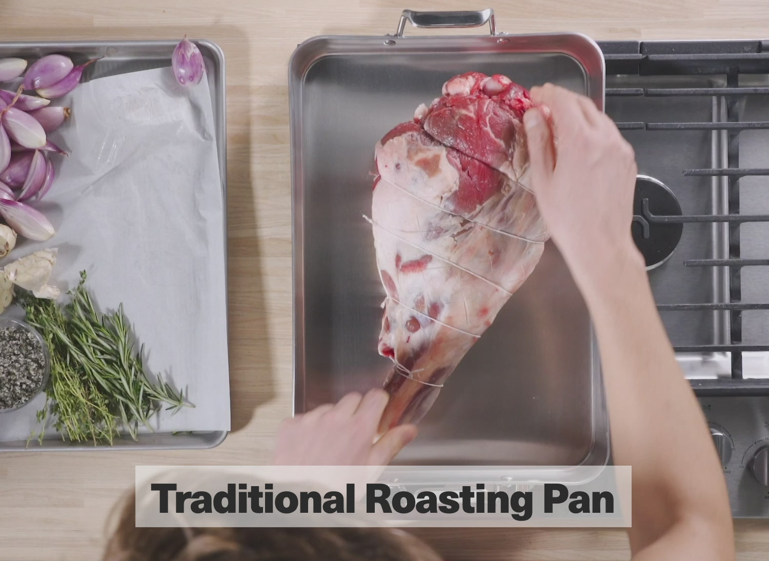 The Misen Roasting Pan can be used in three different ways, such as a traditional roasting pan.