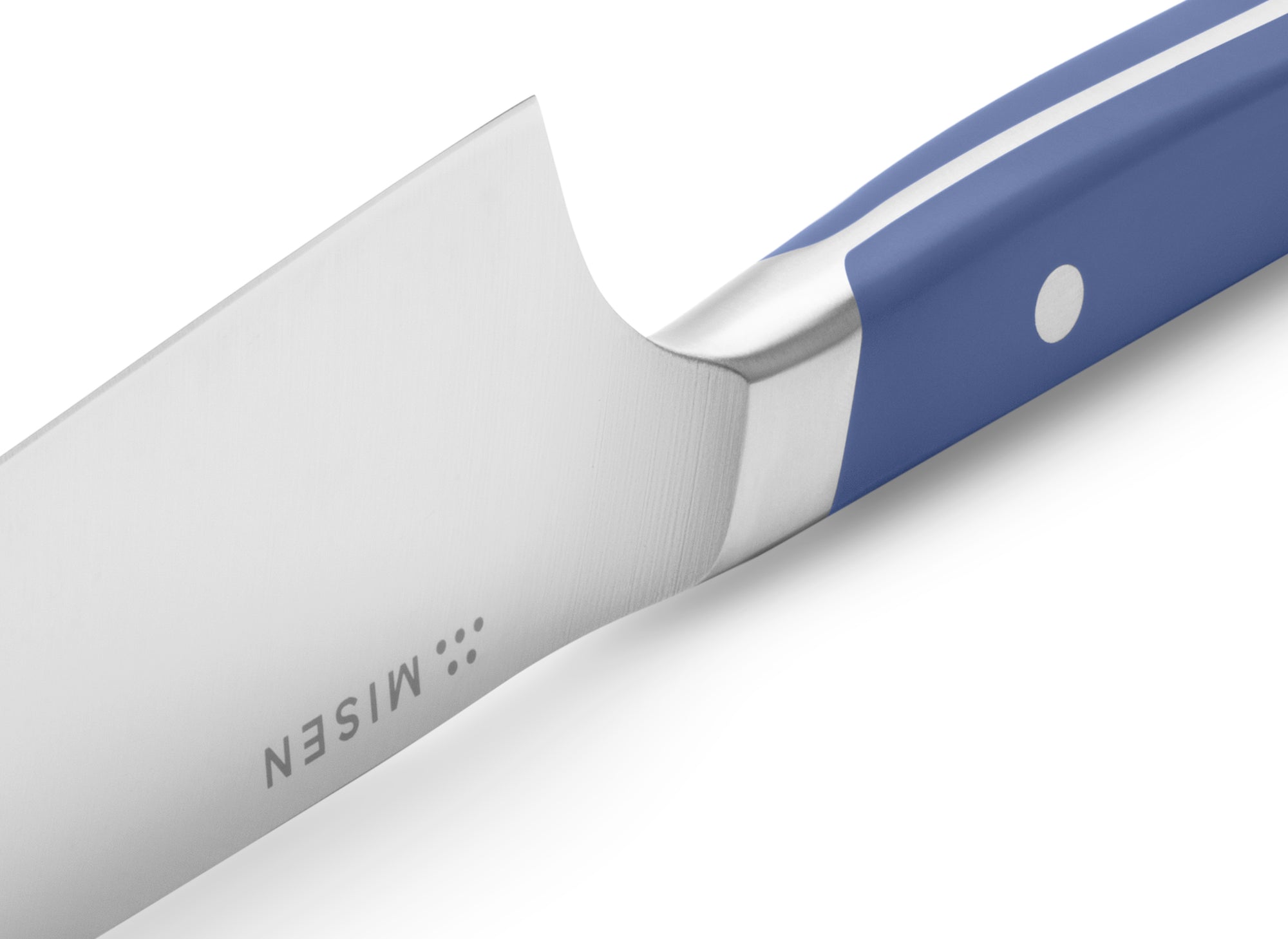 Heel of Misen Santoku Knife in blue