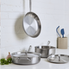 Displaying the 5PC Misen Stainless Steel Cookware Set in a kitchen