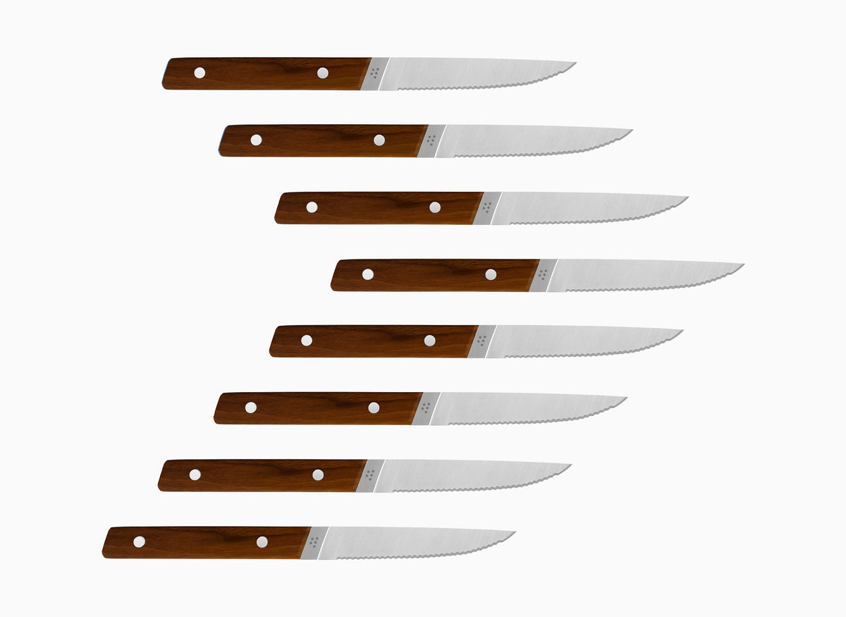 8-Piece Misen Steak Knives in walnut