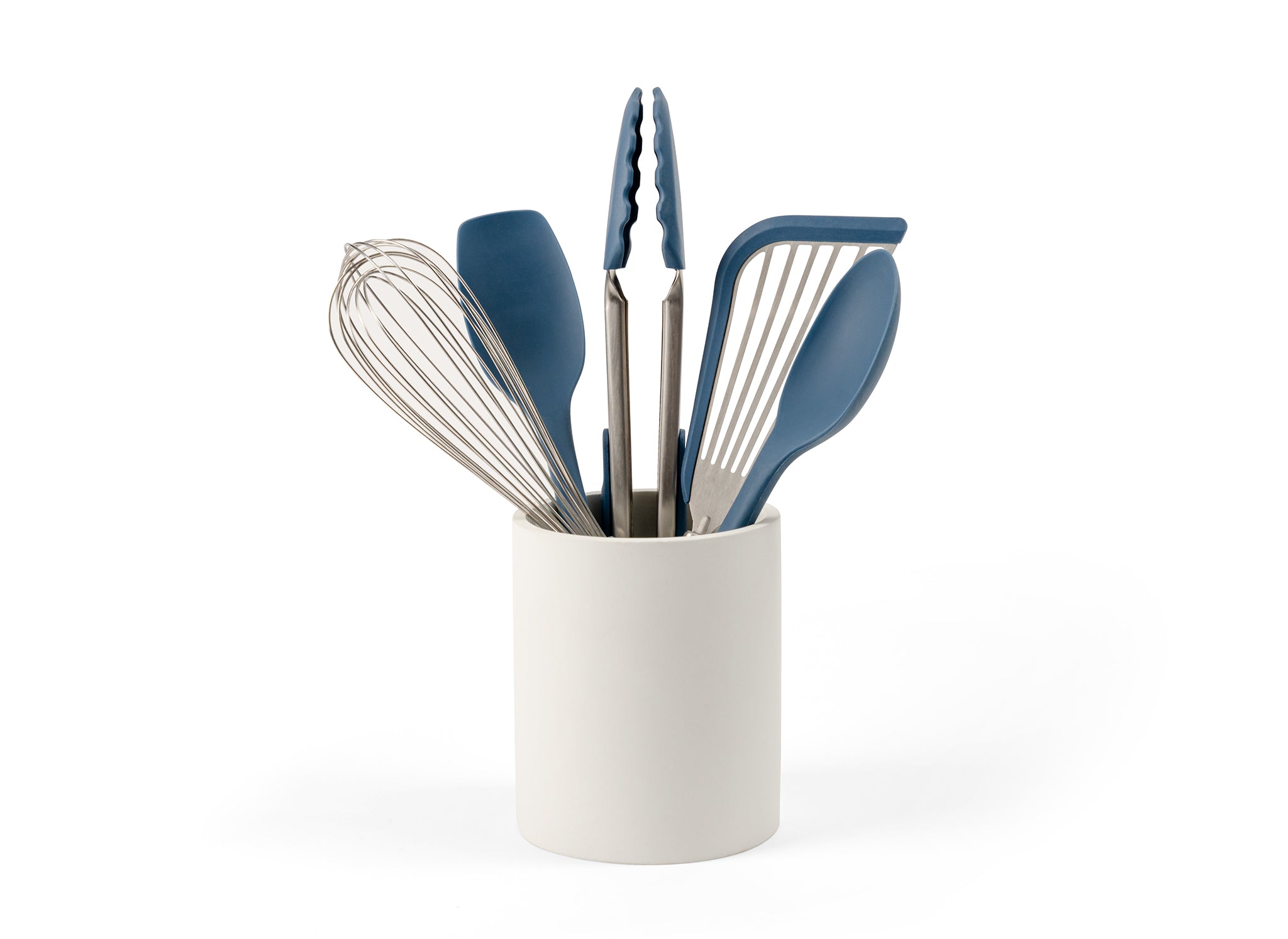 {{cream}} A White Misen Prep Tool Holder containing a Blue 5-Piece Misen Prep Tool Set on a white background.