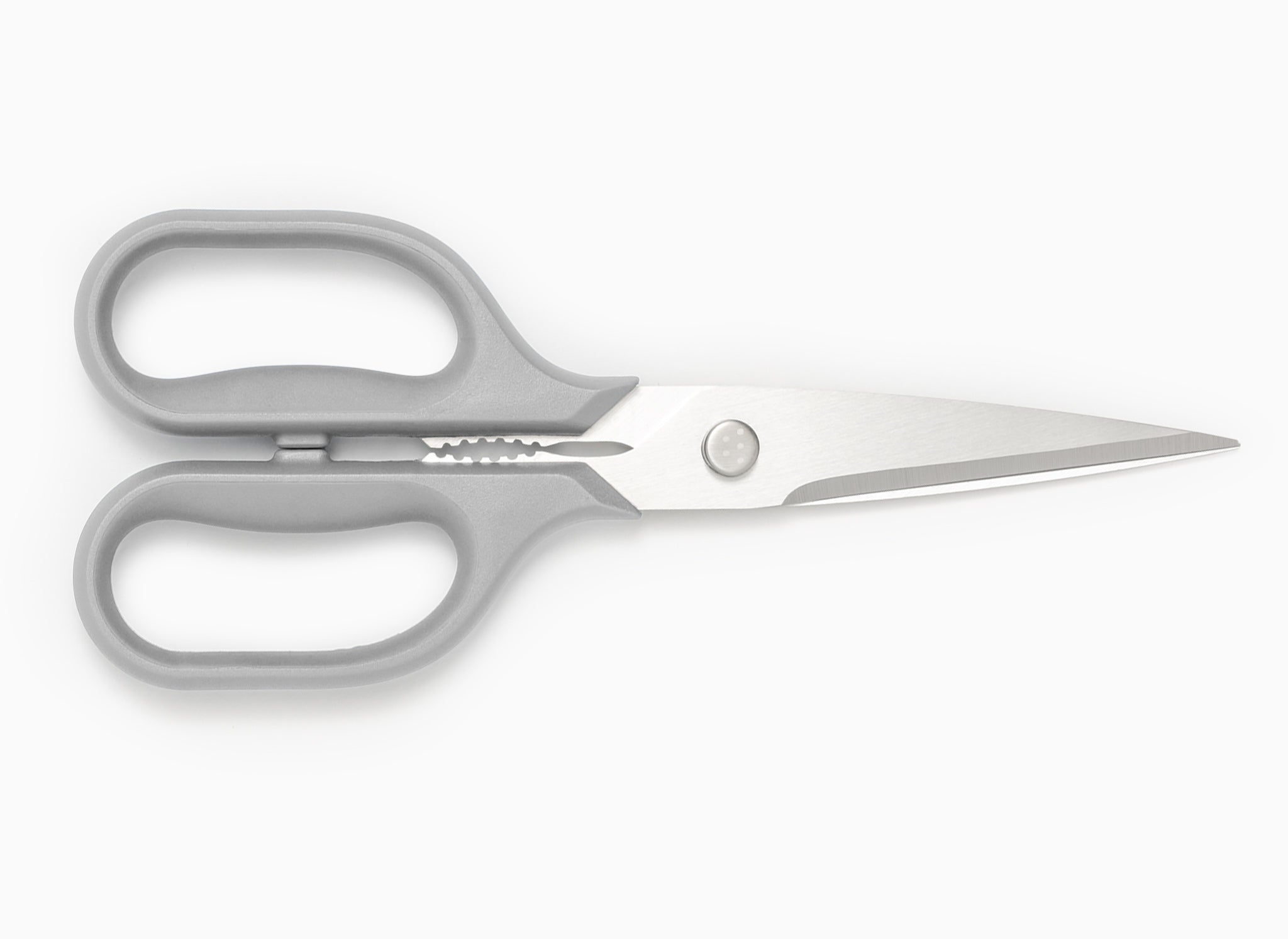 Gray Misen Kitchen Shears with blades closed.